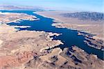 view of the Colorado River and Lake Mead, a snapshot taken from a helicopter on the border of Arizona and Nevada, USA