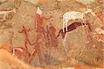 Bushmen (san) rock painting of human figures and antelopes, Drakensberg mountains, South Africa