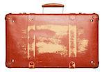 Vintage red suitcase isolated on white background