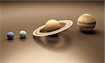 A rendered size-comparence sheet between the Planets Neptune, Uranus, Saturn and Jupiter.