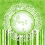 Green spring round frame with strips and butterflies (vector EPS 10)