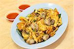 Southeasat Asian Fried Baby Oyster Omelette Oh Chien with Chili Sauce