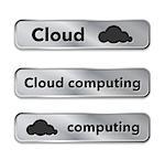 Cloud computing metallic web elements, buttons. Vector Illustration