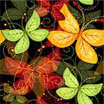 Seamless dark vivid autumn pattern with translucent butterflies  and curls (vector EPS 10)