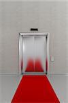 Business lobby showing closed elevator with red carpet