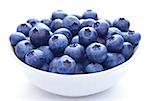 Big White Bowl Full of Ripe Blueberries on the White Background