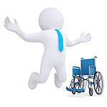 3d white man got rid of the wheelchair. Isolated render on a white background