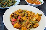 Tempeh Tofu Stir Fry with Sambal Chili Paste Beans Peppers and Onions