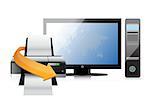 printer and a modern computer illustration design over a white background