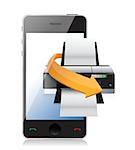 printer phone app illustration design over a white background