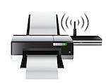 printer and router connection illustration design over a white background
