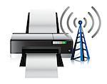 printer and connection tower illustration design over a white background