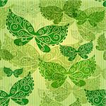 Spring green seamless pattern with transparent butterflies and strips (vector EPS 10)