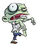 Cartoon illustration of a ghoulish undid green zombie in tattered clothing with big eye , isolated on white
