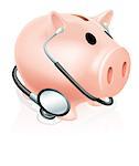 Stethoscope piggy bank concept illustration, concept for healthcare related finances or taking a financial health check