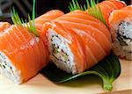 Japanese sushi  traditional japanese food.Roll made of salmon
