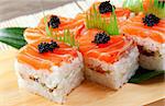 Japanese sushi  traditional japanese food.Roll made of salmon