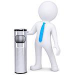 3d white man with a trash can. Isolated render on a white background