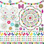Set colorful design elements for scrapbooking isolated on white and seamless patterned lines (vector)