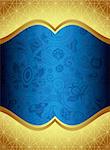 Illustration of Abstract Gold and Blue Floral Frame Background.