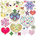 Set colorful design elements with hearts for scrapbooking isolated on white  (vector)