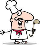 Cartoon Illustration of Funny Male Cook or Chef with Ladle Profession Occupation