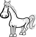 Black and White Cartoon Illustration of Cute Horse Farm Animal for Coloring Book