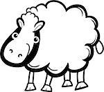Black and White Cartoon Illustration of Cute Sheep Farm Animal for Coloring Book
