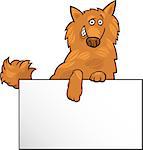 Cartoon Illustration of Funny Shaggy Dog with White Card or Board Greeting or Business Card Design