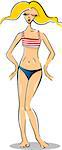 Cartoon Illustration of Cute Pretty Woman in Bikini or Swimsuit or Swimwear