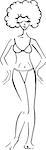 Black and White Cartoon Illustration of Cute Pretty Woman in Bikini or Swimsuit or Bathing Costume