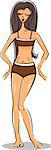 Cartoon Illustration of Cute Pretty Woman in Bikini or Swimsuit or Bathing Suit