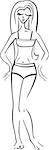 Black and White Cartoon Illustration of Cute Pretty Woman in Bikini or Swimsuit or Bathing Suit