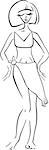 Black and White Cartoon Illustration of Cute Pretty Woman in Bikini or Swimsuit or Swimwear