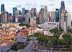Singapore City Central Business District (CBD) Over Chinatown Area with Old Houses and Chinese Temple