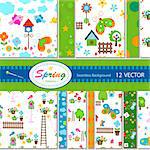 12 vector colorful spring patterns