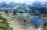 Tatra Mountain, Poland, overcast cloudy  view from Swinica mount slope to Valley Gasienicowa  and group of glacial lakes