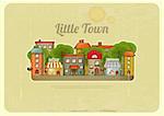 Little Town. Townhouses in a retro Style. Vector Illustration.