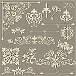 vector  vintage floral  design elements on gradient background, shadown on separate level, fully editable eps 8 file