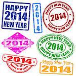 Set of 2014 new year grunge stamps, vector illustration