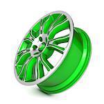 Green Car Rim. Isolated on White Background.