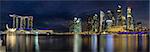 Singapore City Skyline with Highway Bridge Along Singapore River at Blue Hour Panorama