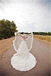 bride on the road with veil