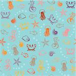 Seamless background with many sea animal silhouettes