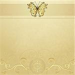 Old grunge paper with gold butterfly and gold pattern (vector EPS 10)