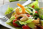 Green salad with grilled shrimp, healthy eating