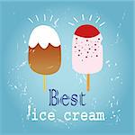 painted illustration of the different ice cream on a blue background