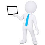 3d white man holding a tablet PC. Isolated render on a white background