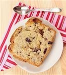 fruit cake on red napkin from above