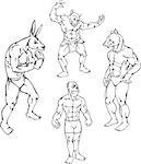 Animal mascots - rabbit, ape, boar. Vector set. Characters with human body and animal head.